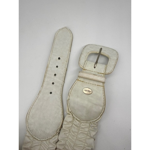 Nine West Off White Elastic Ruched Wide Cinch Belt Buckle Size L/XL 33-36 Waist - Picture 11 of 12